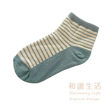 【和諧生活有機棉】兒童條紋短襪 14~17灰藍