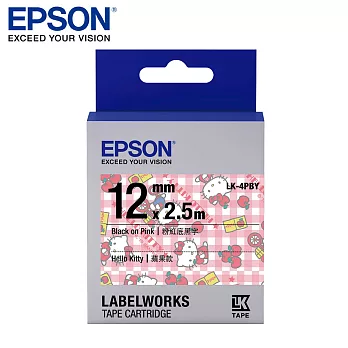 EPSON 愛普生LK-4PBY C53S654450標籤帶(Kitty12mm )蘋果款粉紅黑