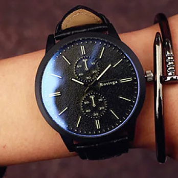 Watch-123 文青小時代-城市優遊潮流隨興仿二眼腕錶 (2色任選)黑帶黑盤