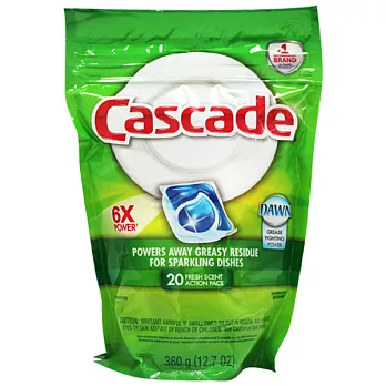 【美國 Cascade】洗碗機專用-洗碗膠囊20入補充包(清新香-360g/12.7oz)