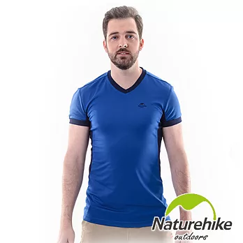【Naturehike-NH】速乾排汗V領短袖機能服-男款 L 深海藍