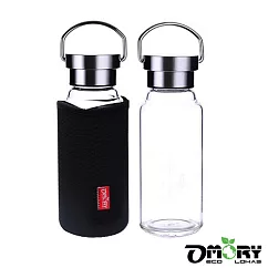【OMORY】水晶玻璃隨身水瓶(附套)─550ml(2色)黑