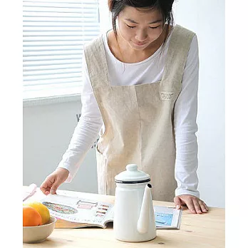 [Mamae] 韓國同步販售 亞麻棉時尚圍裙 寬肩帶簡約風格 成人廚房圍裙米白