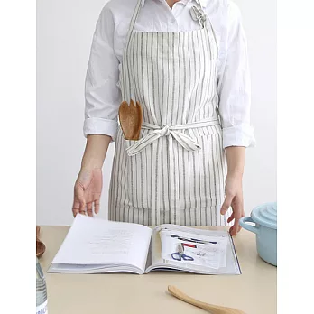 [Mamae] 韓國條紋時尚圍裙 簡約風格 成人廚房圍裙米色