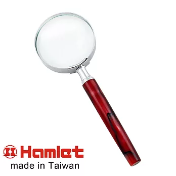 【Hamlet 哈姆雷特】4.2x/12.6D/50mm 台灣製手持型賽璐珞柄放大鏡【A016】珊瑚紅