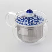 【西海陶器】玻璃濾茶壺375ml_小花紋(藍)