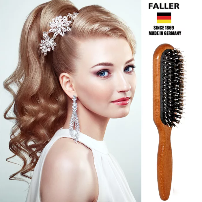 德國FALLER芙樂 FSC櫸木長型黑豚鬃柔珠氣墊梳 讓煩惱絲變身美麗髮絲