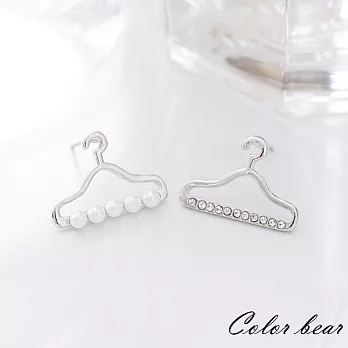 【卡樂熊】珍珠水鑽小衣架造型耳環-銀色
