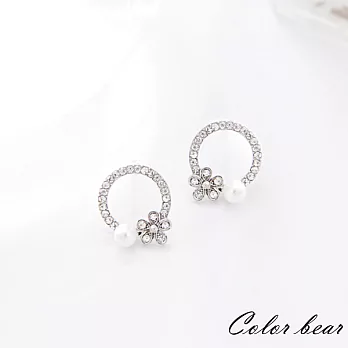 【卡樂熊】珍珠小花環環相扣造型耳環-銀色