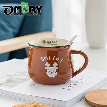 【OMORY】動物陶瓷咖啡牛奶馬克杯-咖啡色