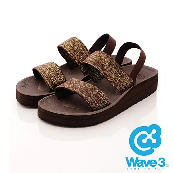 WAVE 3 (女) 悠活高底二線道 輕量金蔥布面羅馬涼鞋 -US5金咖