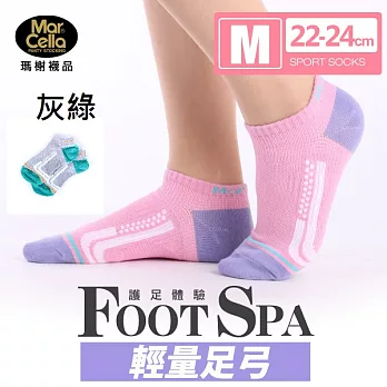 《瑪榭》Foot Spa系列．輕護足弓透氣直條紋運動襪 - 台灣製(22-24cm)MM灰綠