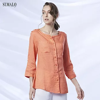 【ST.MALO】100%天然頂級亞麻法式圓領七分袖襯衫-1420WS-L瑪瑙橘
