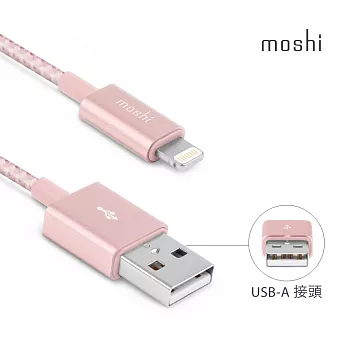 Moshi Integra™ Lightning to USB-A 耐用編織充電/傳輸線玫瑰粉金