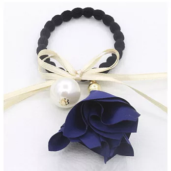 AmaZing 玫瑰花珍珠蝴蝶結髮圈 (6色任選)深藍