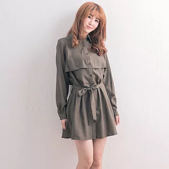 【KT】前檔綁帶雪紡罩衫-F FREE軍綠