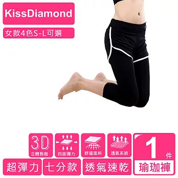 【KissDiamond】透氣排汗假2件7分運動褲(運動/瑜珈/跑步/ 4色 S-L 可選)S白邊