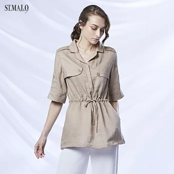 【ST.MALO】100%天然頂級亞麻法式洋裝襯衫-1419WS-L駝棕