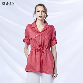 【ST.MALO】100%天然頂級亞麻法式洋裝襯衫-1419WS-L桃紅