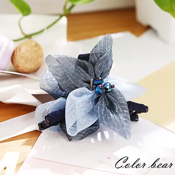 【卡樂熊】立體花縫珠歐根紗造型抓夾-藍色