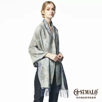 【ST.MALO】皇室精品珍稀羊駝緹花披肩(贈送圍巾)-1696WS-優雅藍