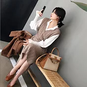 【MsMore】韓星坑條紋綁帶無袖針織長洋裝100843F米杏