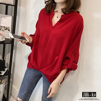 【Jilli~ko】韓版純色寬鬆蝙蝠袖上衣 　FREE紅色