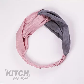 Kitch 奇趣設計 彈性紗交叉拚色彈性寬髮帶 - 4色粉嫩灰