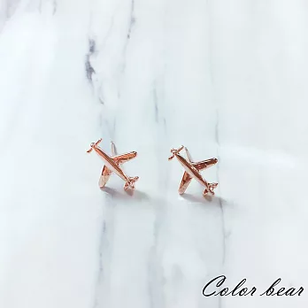 【卡樂熊】趣味飛機造型金屬耳環925銀針-玫瑰金
