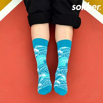 【sokker®】浮繪巨浪4分之3襪M藍