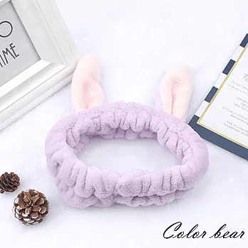 【卡樂熊】可愛立體兔耳毛絨造型洗臉髮帶(兩色)-紫色