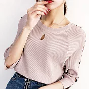 【MsMore】韓系氣質美臂縷空釘珠針織上衣101873F粉紅