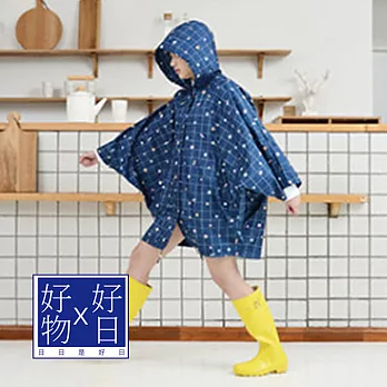 【好日好物】日本設計格子蝙蝠衫風雨衣(藍色)
