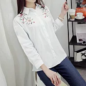 【MsMore】韓版花卉刺繡長袖襯衫101793F白