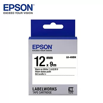 愛普生EPSON LK-4WBN C53S654401標籤帶(一般12mm )白黑