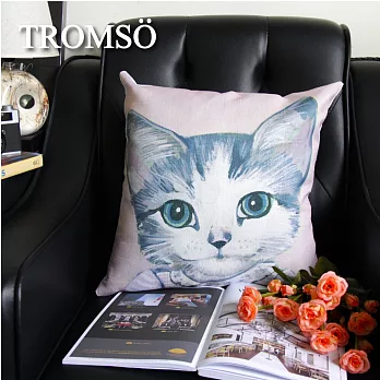 TROMSO-品味英倫棉麻抱枕/蕾絲小貓咪