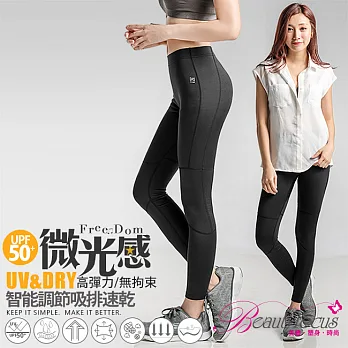 BeautyFocus(女款)R&P吸排速乾機能運動健身褲7215黑織線-S