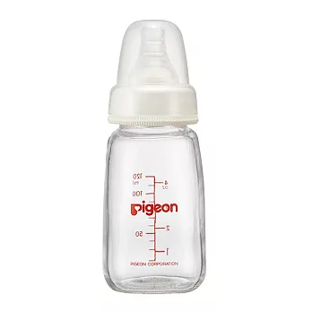 【Pigeon貝親】一般口徑玻璃奶瓶120ml(白)/S奶嘴