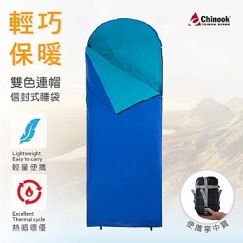 【Chinook】超級掌中寶連帽信封式睡袋20315(露營睡袋)藍綠左開
