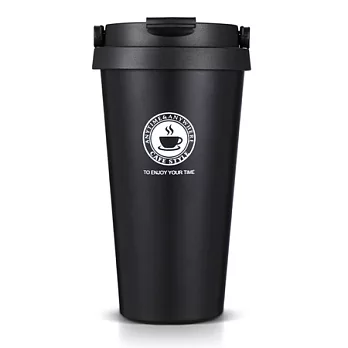 【EZlife】304不鏽鋼環保提手保溫咖啡杯商務黑
