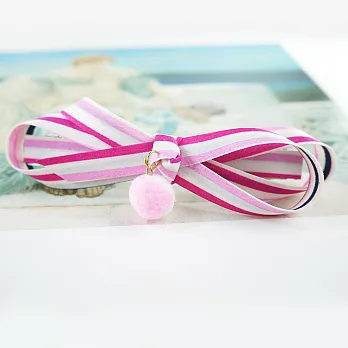 【PinkyPinky Boutique】條紋粉紅白雙色球球 蝴蝶結髮夾(粉紅色)