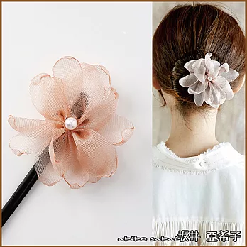 『坂井.亞希子』珍珠花朵造型丸子頭盤髮造型編髮器 -香檳色