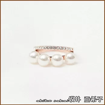 『坂井.亞希子』優雅珍珠鑲鑽二連風戒指 -金色