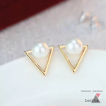 LuciTA 時尚空運新款 幾何造型珍珠耳環 金色款
