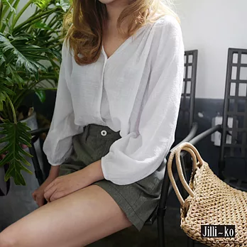 【Jilli~ko】韓版亞麻柔感襯衫-F 1710　FREE白色