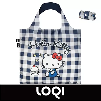 LOQI 防水購物袋 -三麗鷗授權 (Hello Kitty 藍白格紋 KT14)
