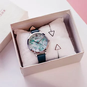 Watch-123 相遇宿命-雲彩紋銀質框簡約大器手錶 (4色任選)藍色