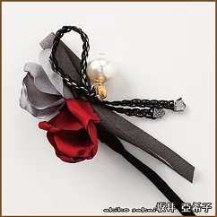 『坂井.亞希子』玫瑰花型珍珠鑲鑽丸子頭盤髮器 ─紅+灰
