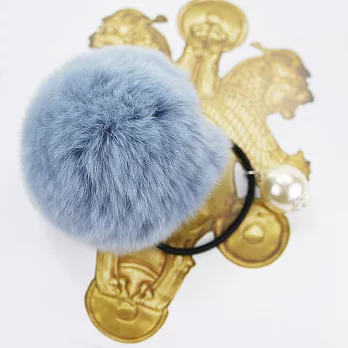 【PinkyPinky Boutique】珍珠毛球髮束(莫蘭迪灰藍)