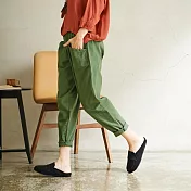 【慢。生活】鬆緊腰棉麻蘿蔔褲 809-1 FREE綠色